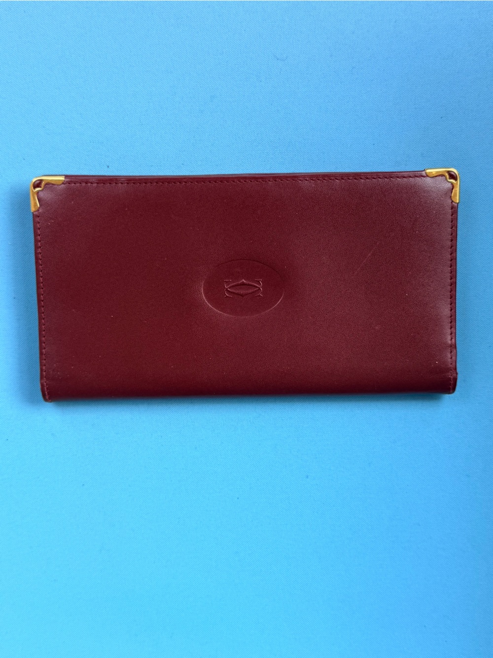 Cartier vintage Leather Long Wallet - Burgundy with Gold Accents AUTHENTIC